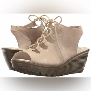 Like new Skechers Suede Lace-Up Peep-Toe Wedges Natural memory foam